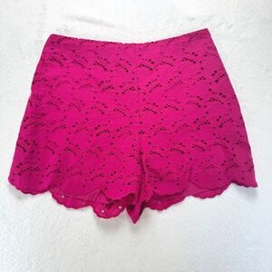 Mango MNG Hot Pink Eyelet Lace Scalloped Hem Shorts Fuchsia High Waisted Size 8